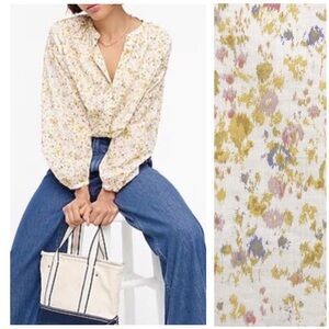 J. Crew | Floral Cotton Voile Button Front Peasant Blouse Small